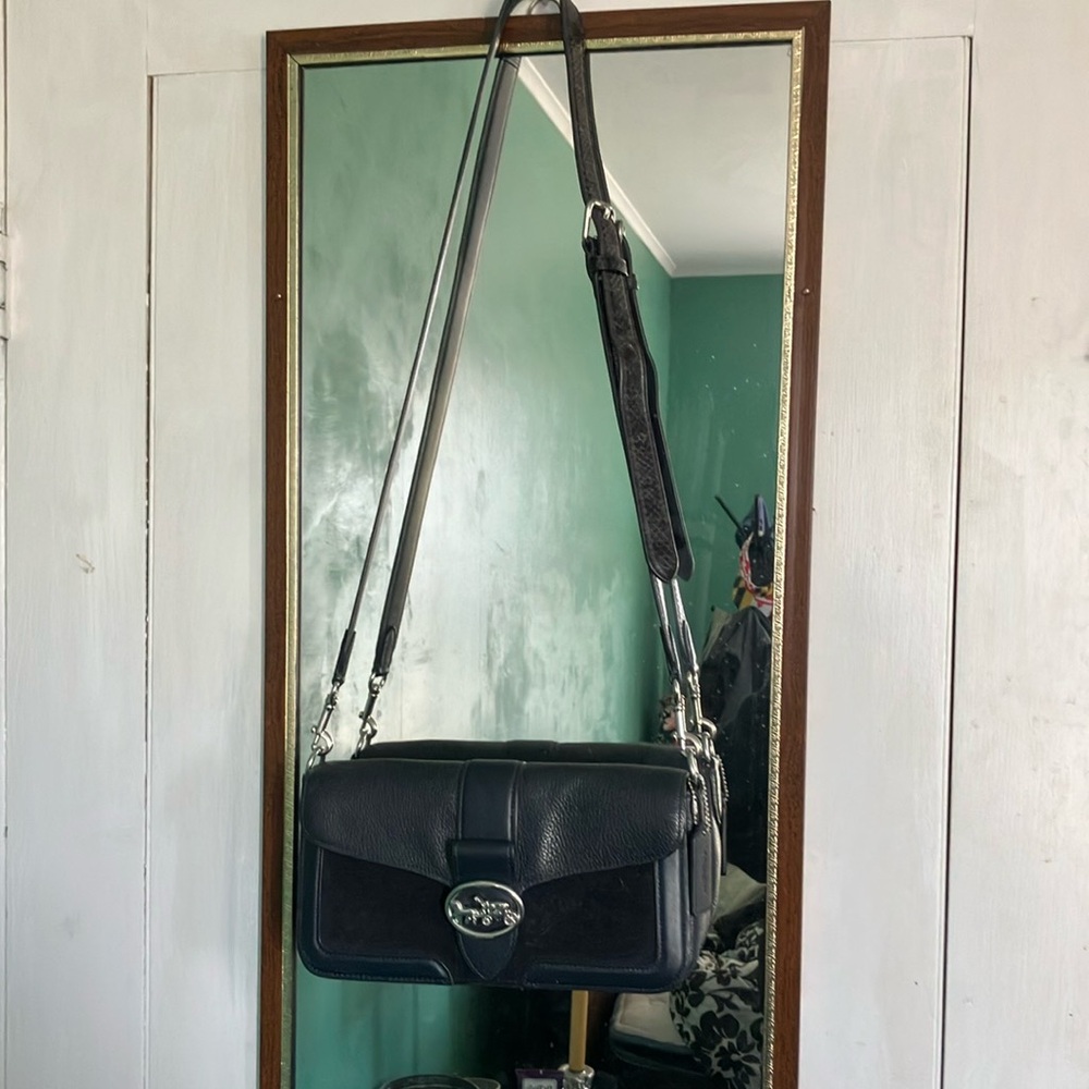 Elegant Navy Coach Leather Shoulder and hand Bag
